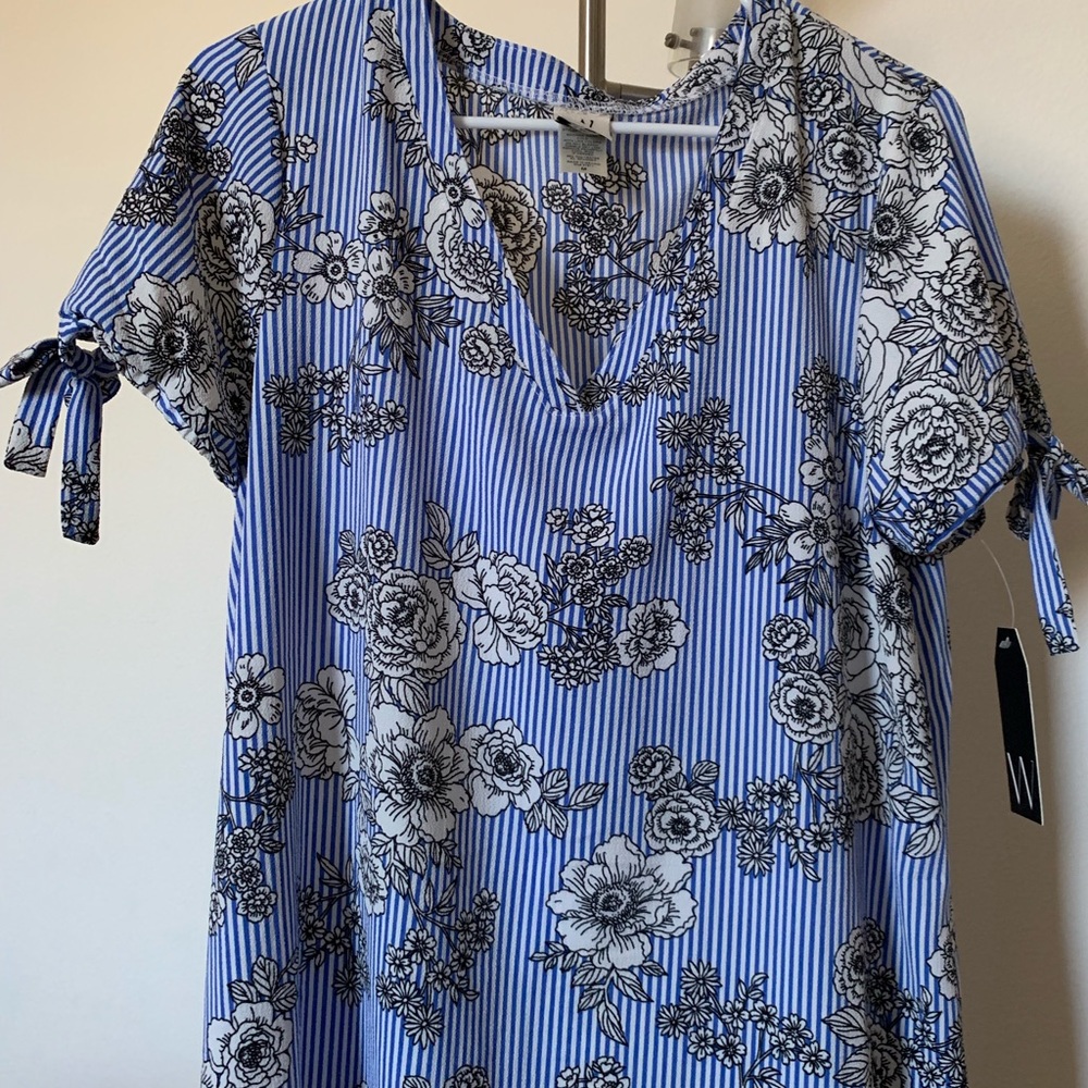 NEW Wrapper Striped Dress with Flora Detail